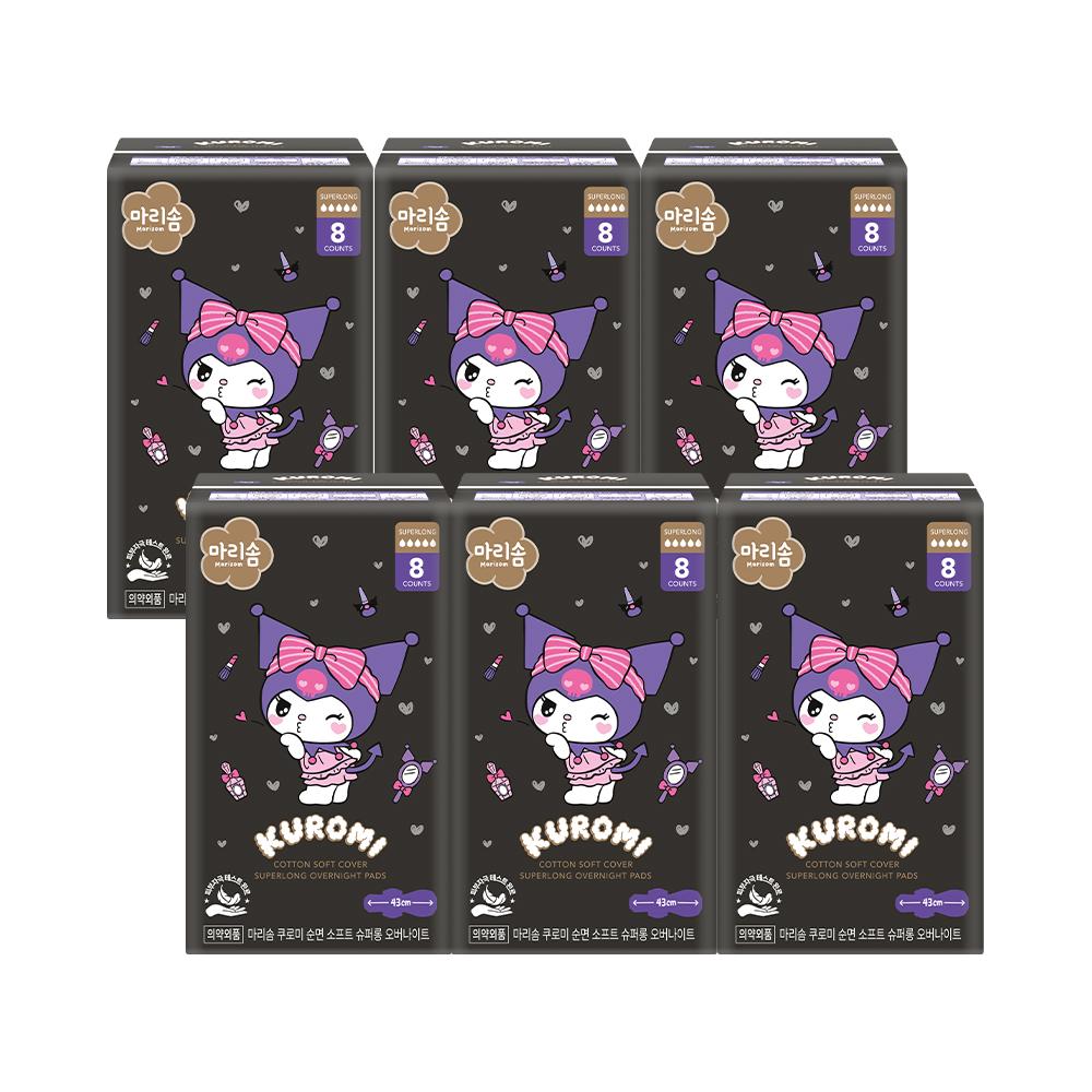 Marisom Kuromi Pure Cotton Soft Super Long Overnight 8P*6 Pack