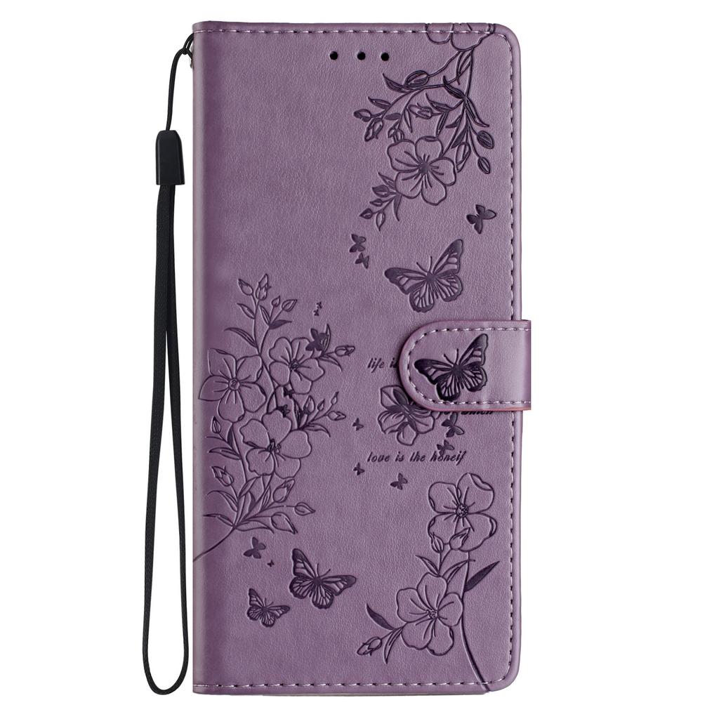For iPhone 17 Pro Max Wallet Phone Case Butterfly Floral Imprint Leather Flip Cover with Strap