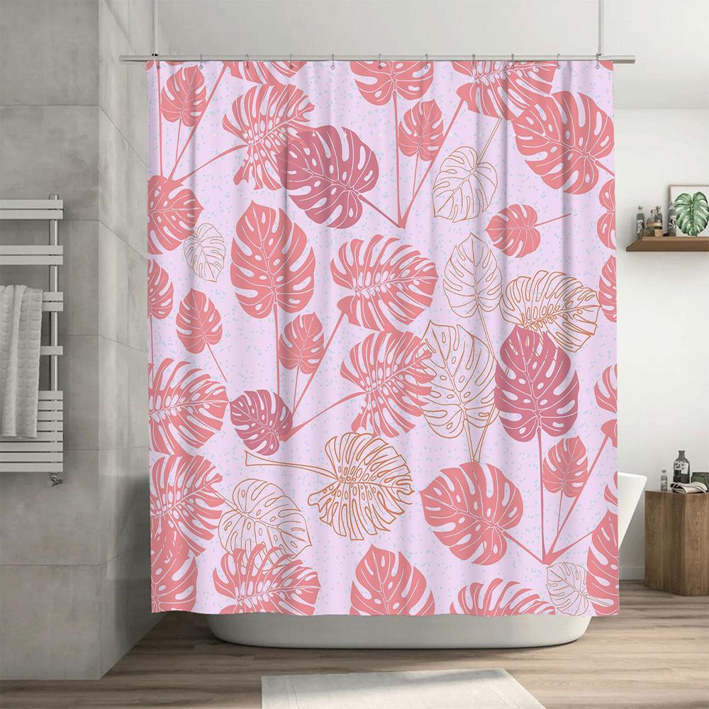 Beautiful Pink Monstera Shower Curtain Decorative Leaf Print In Rose Gold Perfect For Bathrooms Or Living Rooms Easy Installatio
