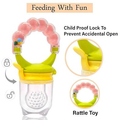 Baby Fruit Rattle Nibbler – Soft Silicone Fruit Feeder with Built-in Rattle Handle