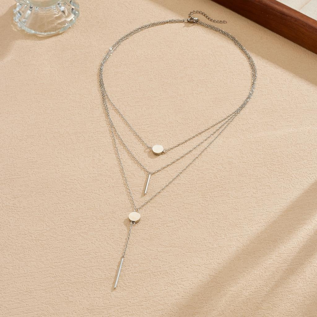 316L Stainless Steel Geometric Long Pendant Three-Layer Pendant Necklace For Women Fashion New Neck Chain Jewelry Party Gift