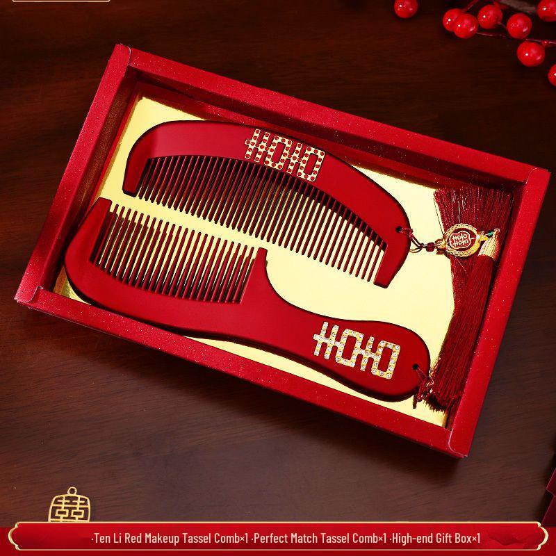 Elegant Bridal Gift Set: High-End Red Wedding Dowry with Mirror and Comb for Mother-in-Law