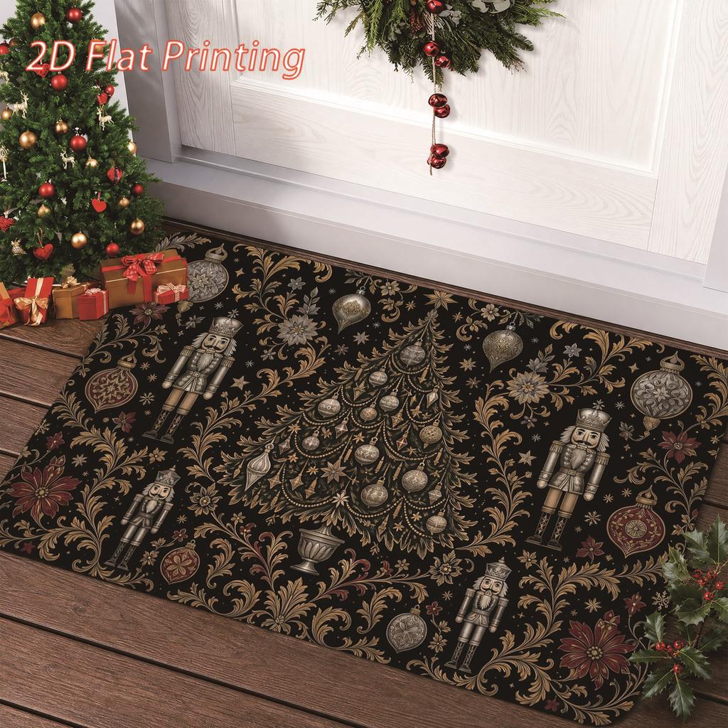 Christmas Decorative Rug Vintage Old Lady Teddy Bear Print Doormat For Porch Entryway Ornament