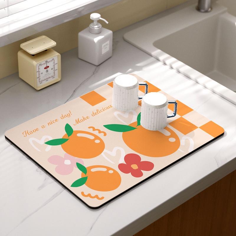 Summer Fruit Flower Kitchen Drainage Mat Retro Style Tableware Drying Mat Absorbent Meal Mat Drainage Tableware Mat Accessories