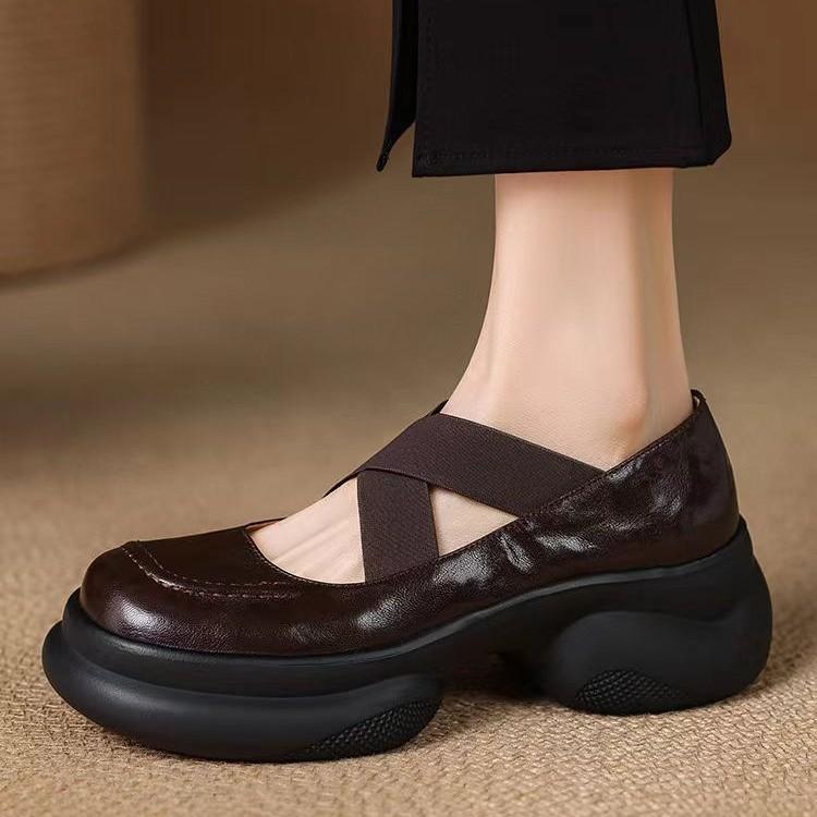 Light and soft series~ Huge comfort~ New leather single shoes women's small thick-soled Mary Jane shoes cross-strap leather shoes