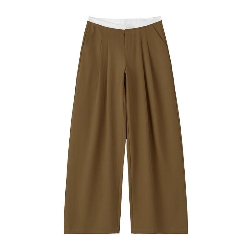 Womens Low-Waist Wide-Leg Trousers With Color-Block Detail Design Casual Chic Pants 2026 Fall