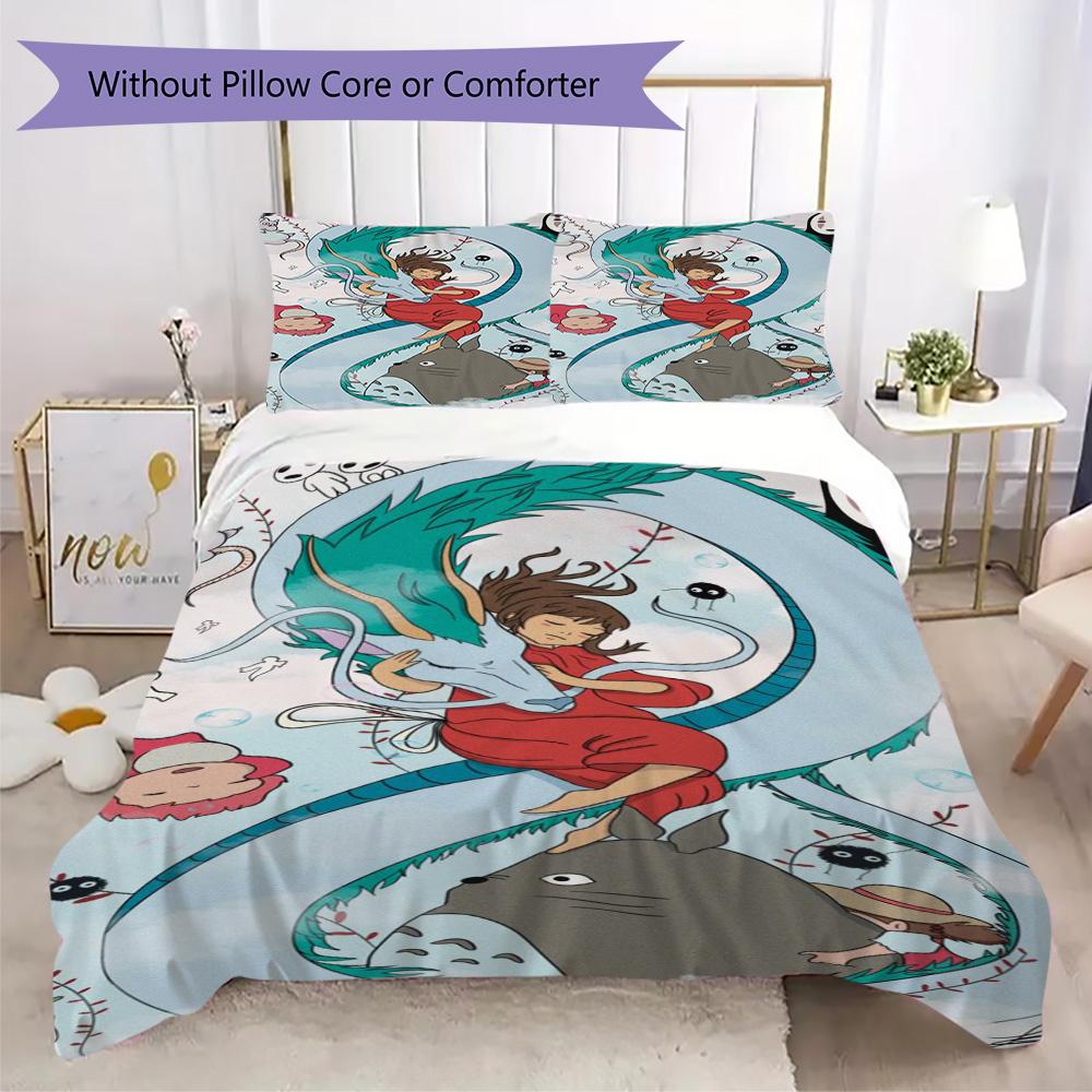 Chihiro Pattern Bedding,Quilt Set Quilt Cover Pillowcase Home Birthday Gift (1*duvet Cover+2*pillowcase,without core)XSJT0917445