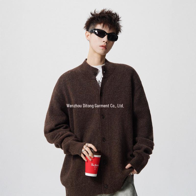 Мужской высококачественный ретро-кардиган крупной вязки - Зимний стритвир для пар L кофейный