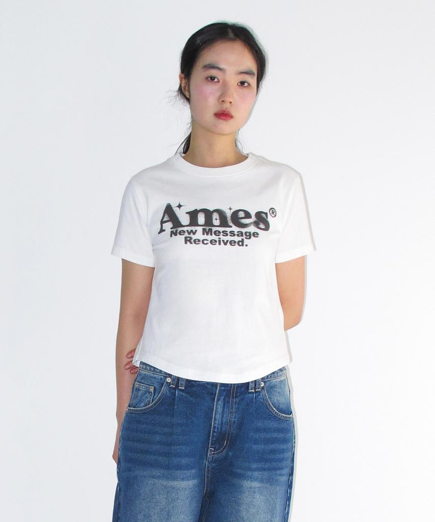 AMES-WORLDWIDE Round Hem Crop Tee White
