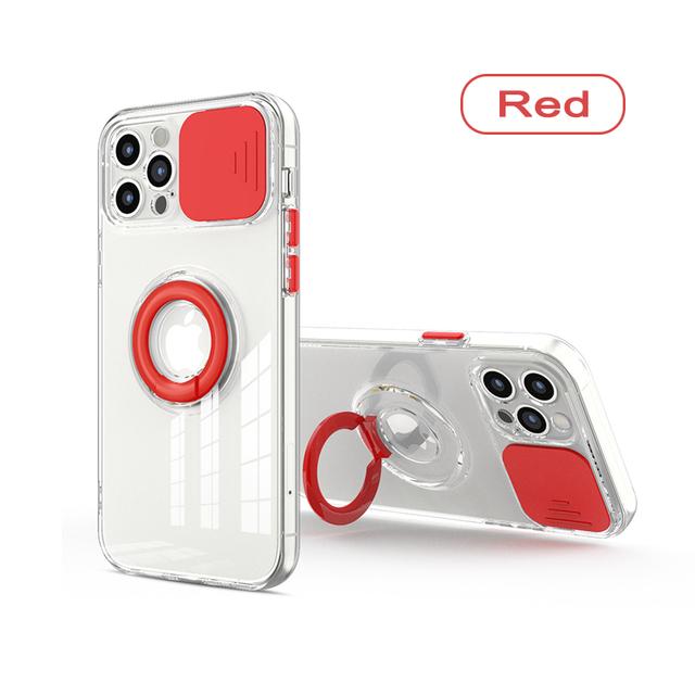 

Слайд-защита камеры, прозрачный чехол-подставка для Iphone 13 Mini 7 8 Plus Se 2022 X Xr Xs 12 11 Pro Max, чехол с держателем для кольца на палец for iPhone 13Pro Max красный