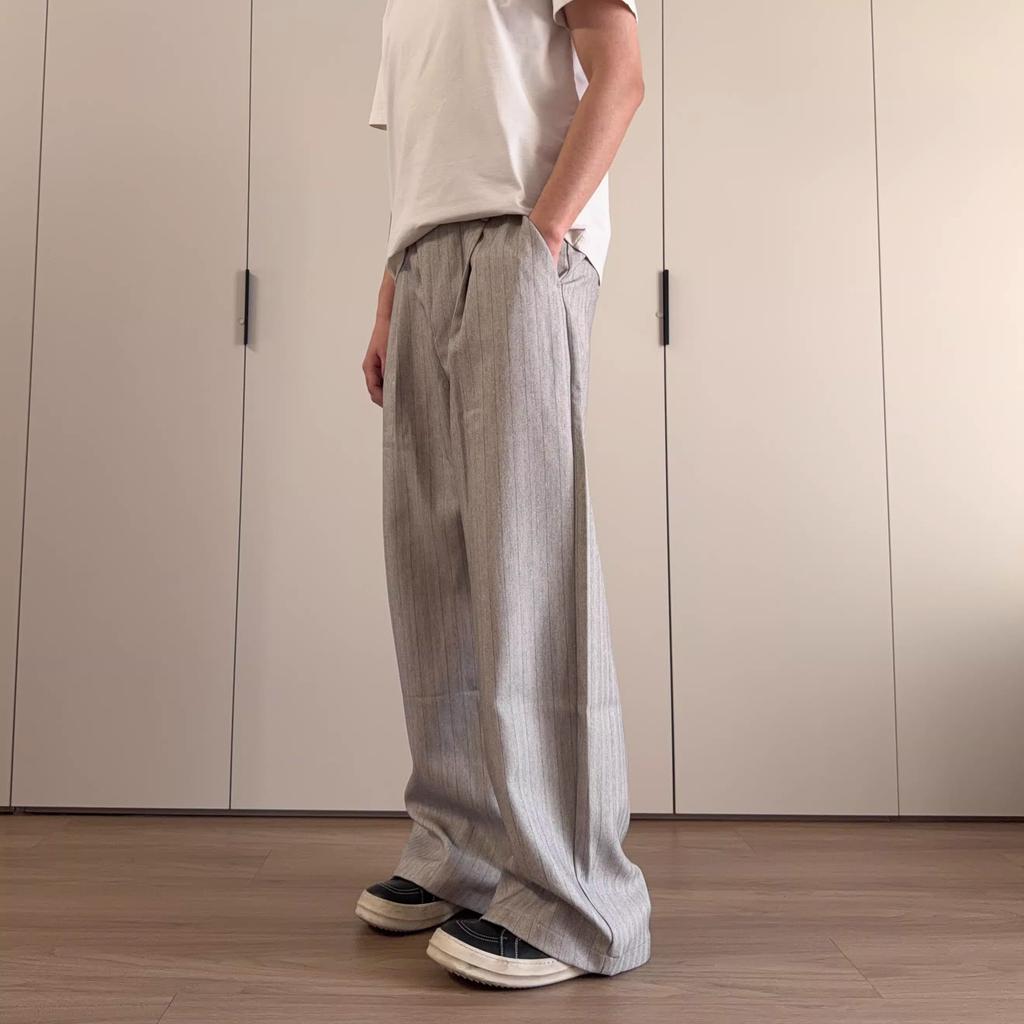 Old Money Wind Striped Suit Pants Men's Autumn Cleanfit Abraded Yamamoto Pants Lazy Wind Drooping Straight Wide-leg Pants