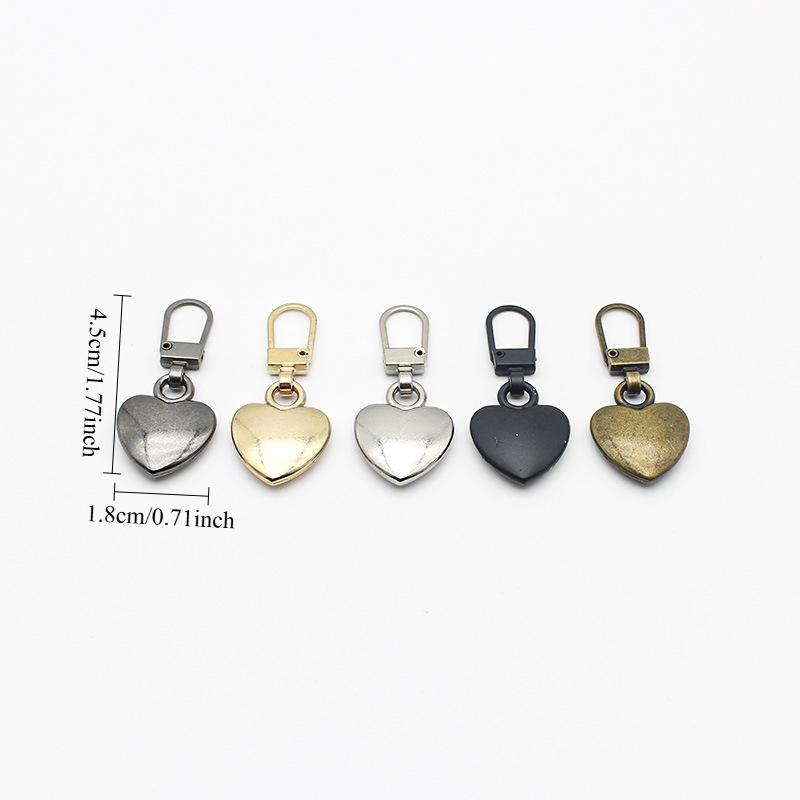 5Pcs Sewing Zippers Puller Head Heart Shape Detachable Metal Zipper Slider Repair Kits For Bags Backpack Coat Zipper WBL