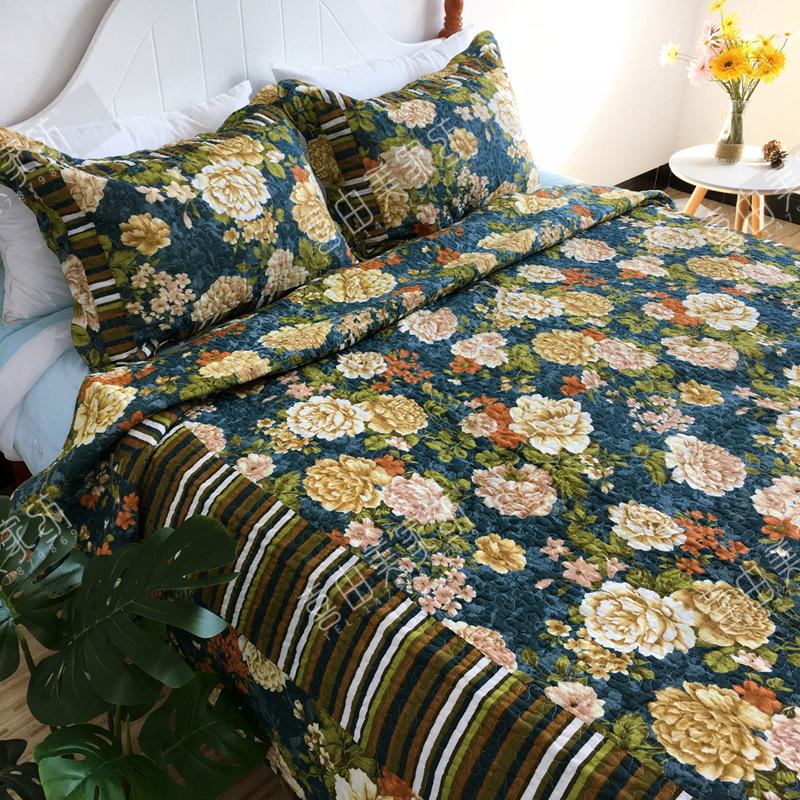 1PC/3PCS Printed Bedspread Queen Size Floral Cotton Quilt Bedding Set, Lightweight Summer Quilted Blanket for Bed Comforter