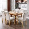 Ensemble de 6 Chaises de Salle à Manger en Velours avec Pieds en Chêne, Boutonnage, Marteau Chromé Chaise de Chambre à Coucher Chaise de Cuisine Salon Lounge Chaise Décontractée, Beige