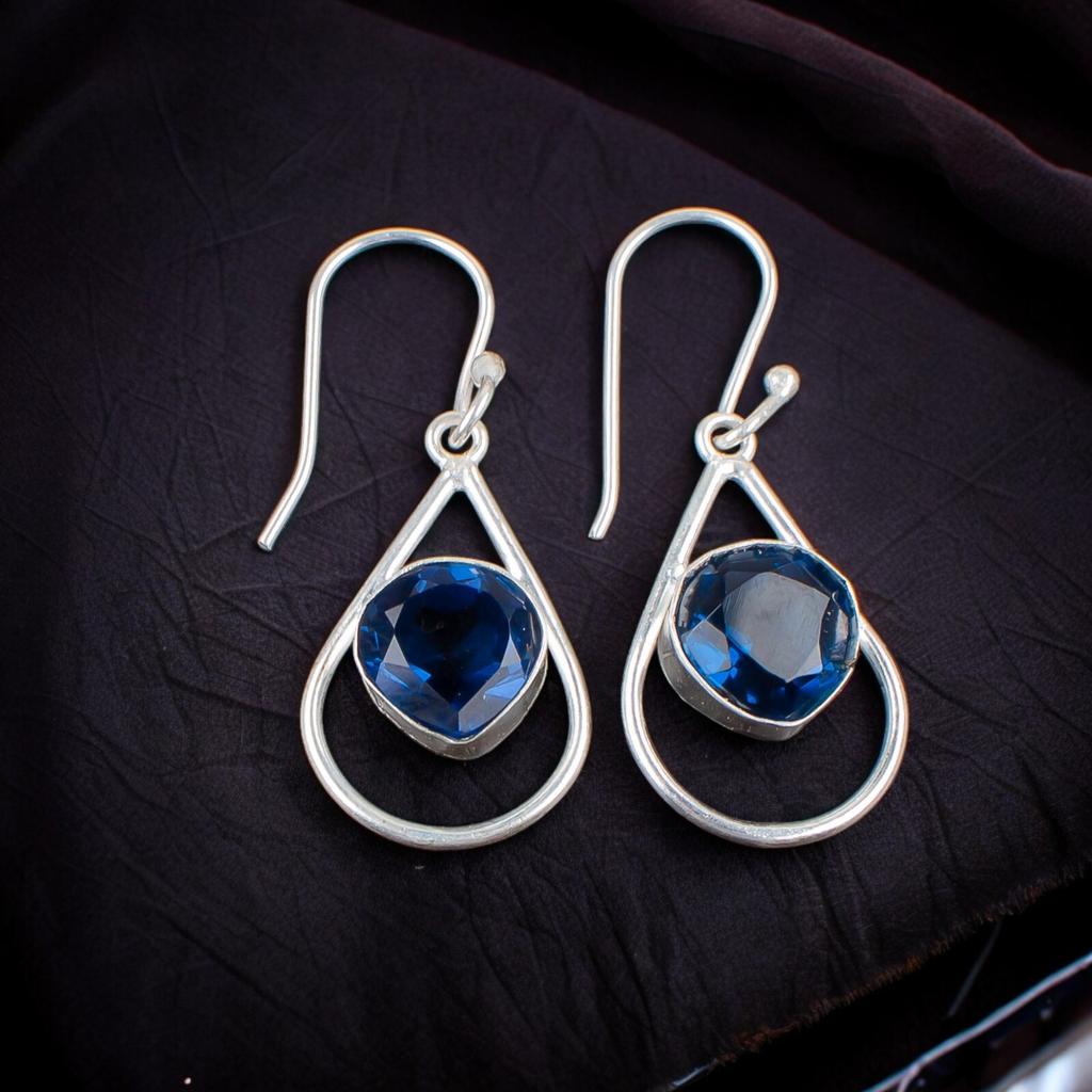 London Blue Topaz Gemstone 925 Sterling Silver Jewelry Handmade Earrings 1.50" EE-38-7