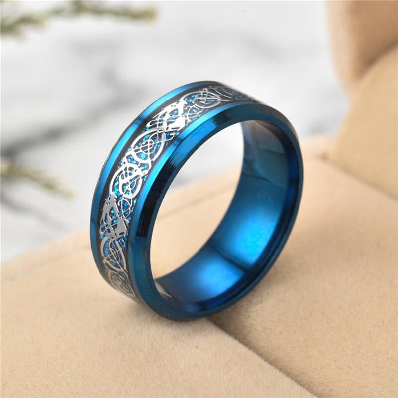 Fashion Dragon Inlay Ring Stainless Steel Jewelry For Men Comfort Band Ring 8mm~