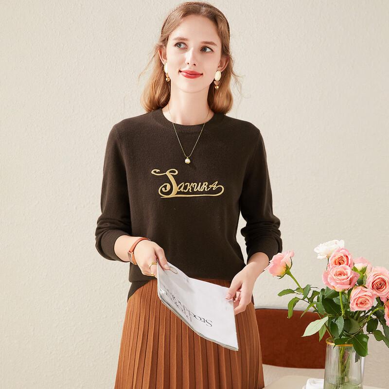 

TUHUANG Women s Pure Wool Embroidered Round Neck Sweater XL (170/92A)