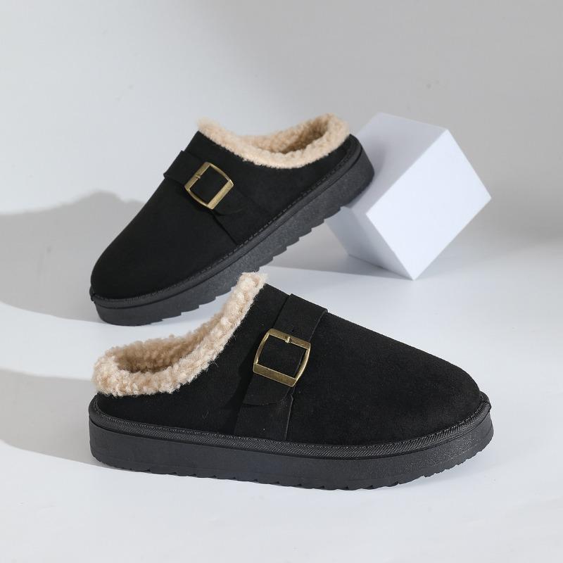 Autumn New Velvet Bag Head Rear Empty Cotton Shoes Women's Warm Belt Buckle Thick-soled Snow Boots