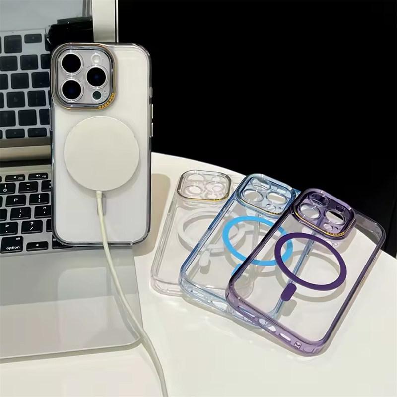 Transparente Hülle mit Acrylbeschichtung für Magsafe für iPhone 16 15 14 13 Pro Max Plus magnetische Abdeckung für kabelloses Laden Objektivschutz
