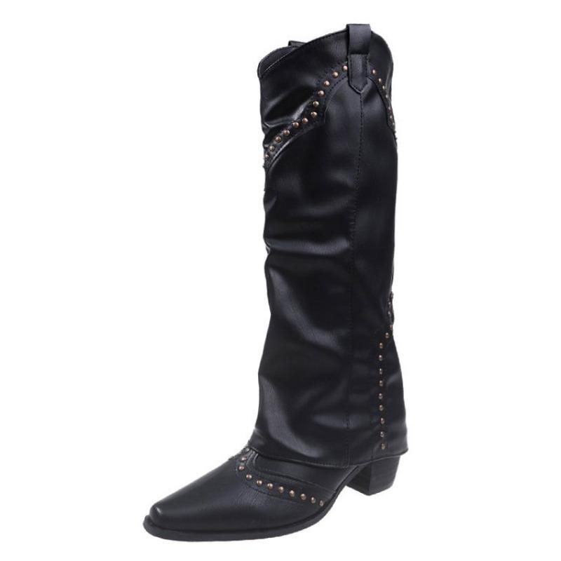 Riveted Leg Boots, High-heeled Boots, Thick Heeled Pointed Boots, Women's Boots