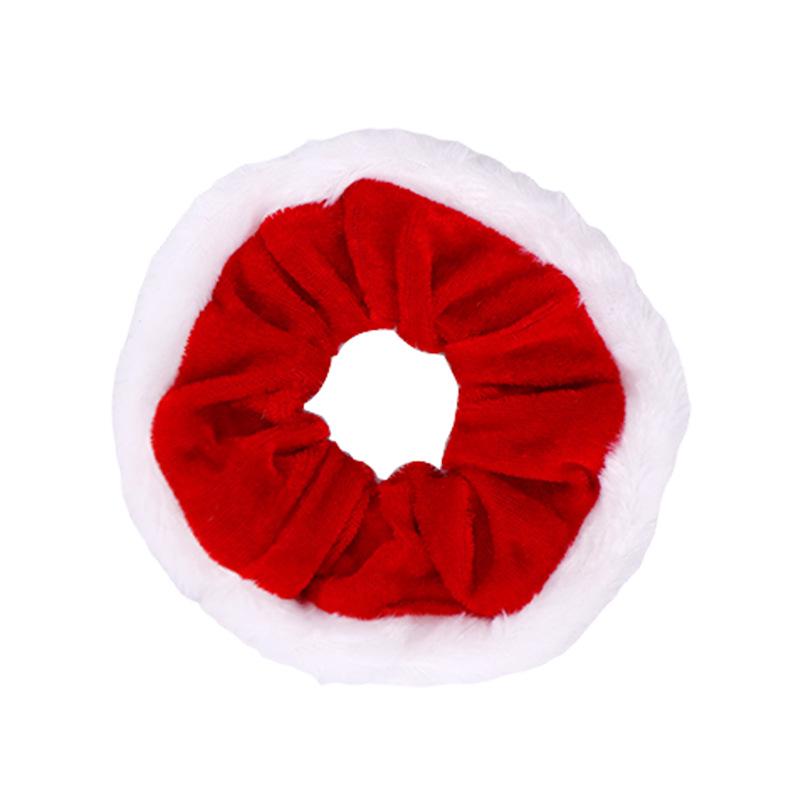 European & American Red Christmas Floral Hair Tie - Thick Plush Patchwork for Autumn/Winter