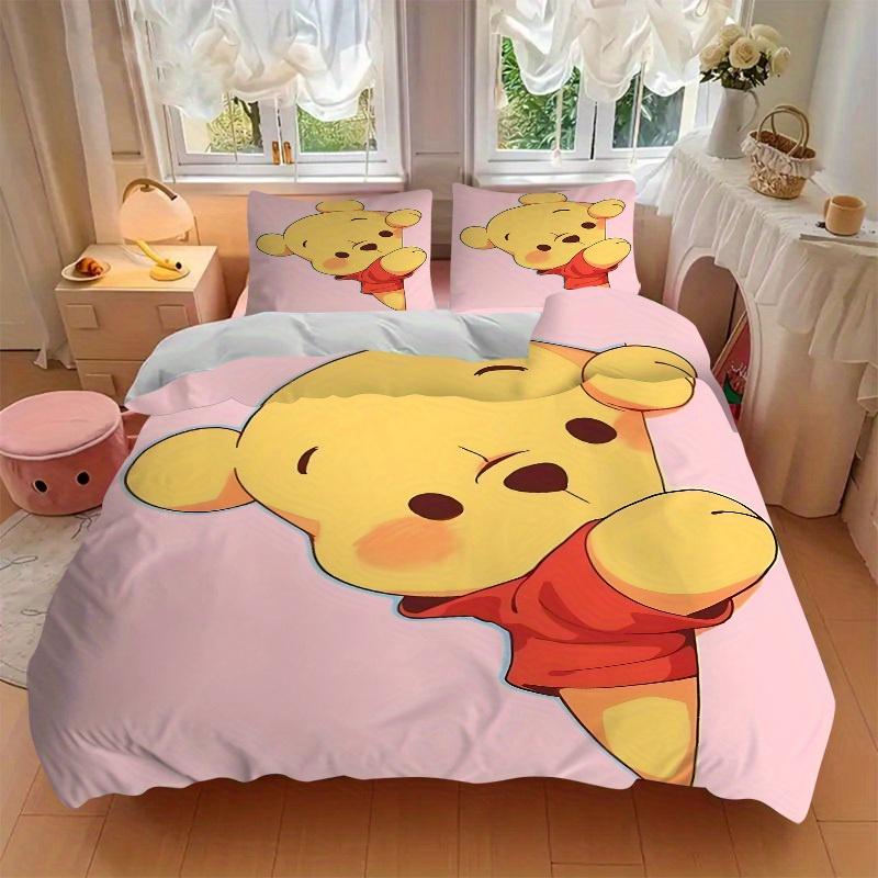 3pcs Set Pooh Bear1pc of Quilt Cover+2pcs of Pillowcase, No Core, Print Bedding, All Seasons Bedroom Setting050