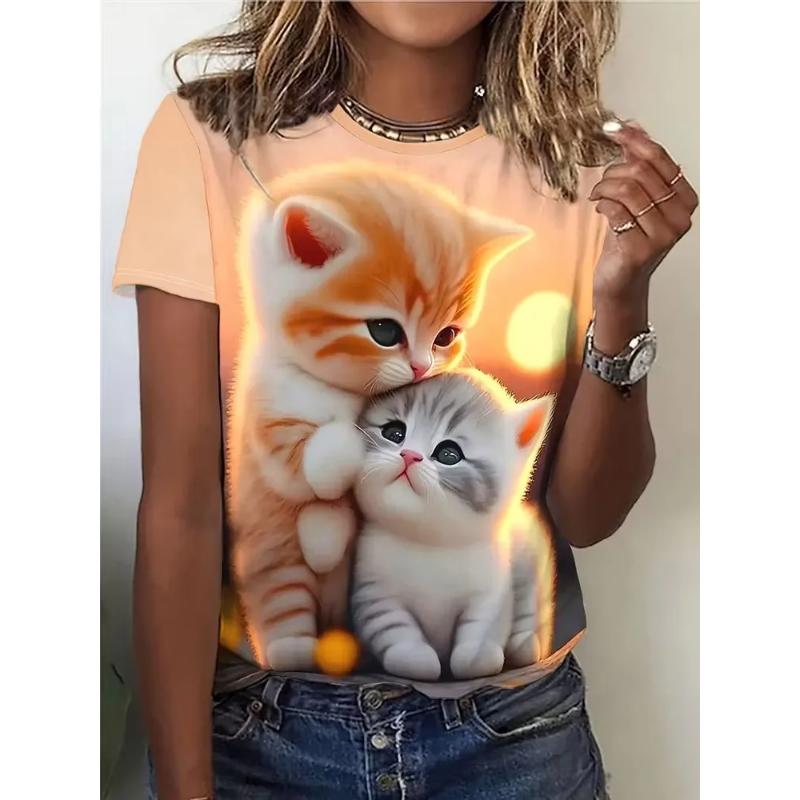 Fashion Women's Crew Neck T-Shirt Crew Neck Short Sleeve 3D Color Printing
