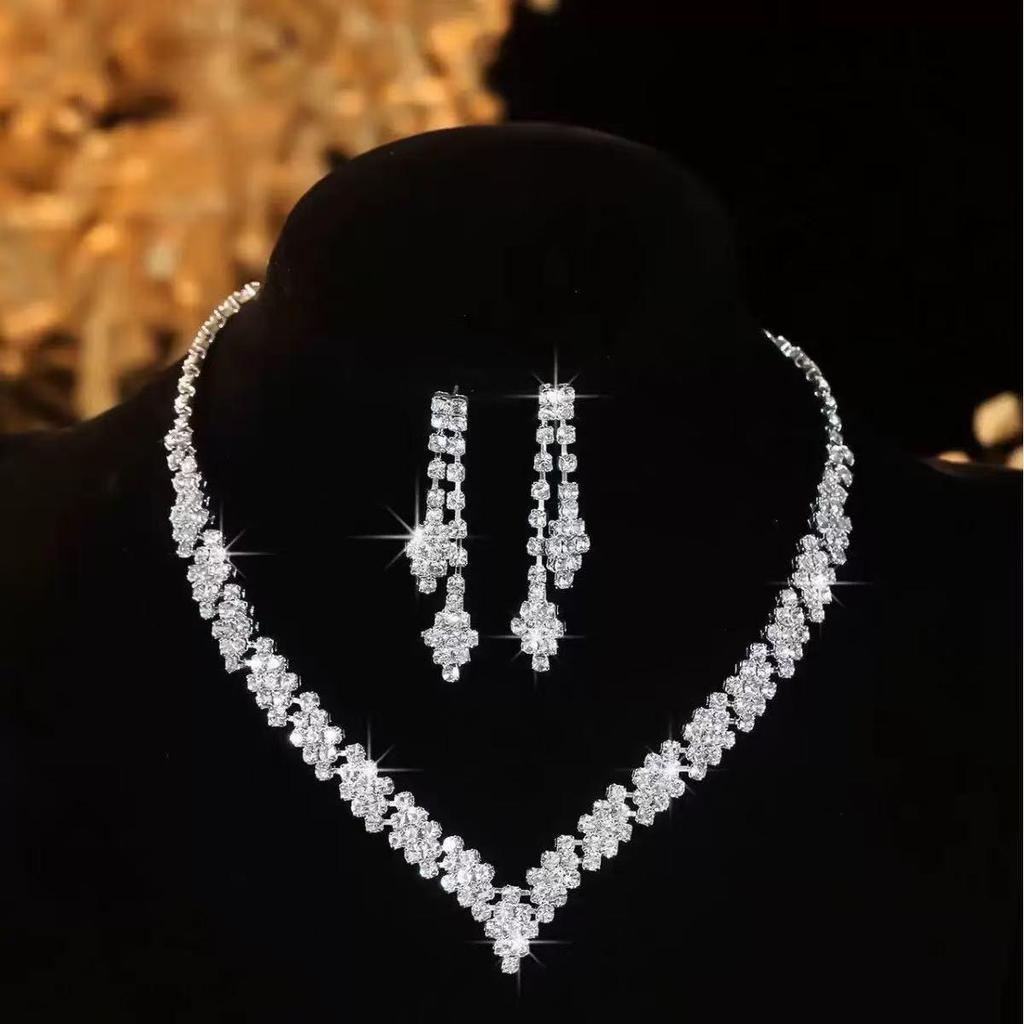 Elegantní mezikontinentální svatební souprava náhrdelníku a náušnic s kamínky