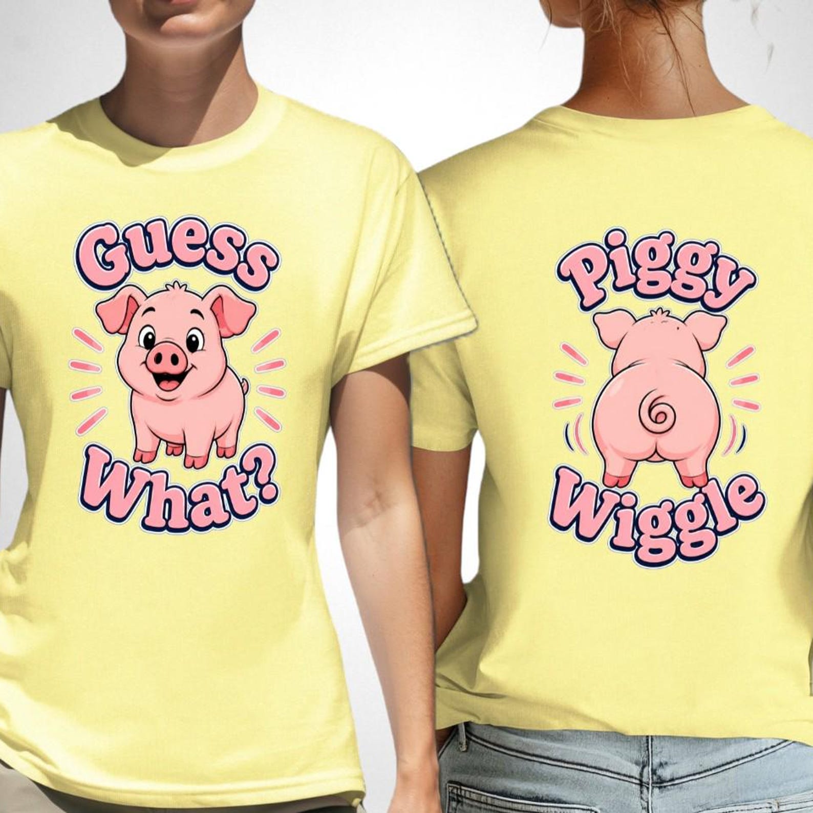 Funny Pig Shirt, Guess What Pig Tee, Piggy Wiggle Shirt, Cute Pig T shirt, Funny Front Back T shirt, Cute Farm Animal Shirt M