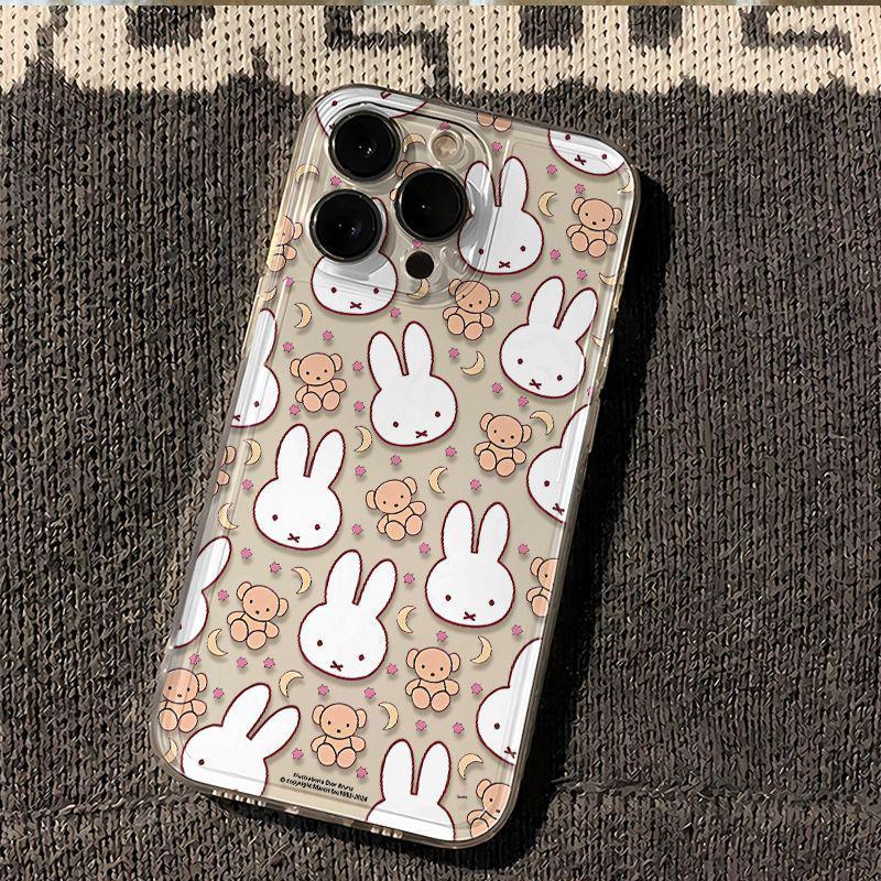 Miffy Rabbit & Bear Transparent Cartoon Case for Apple XS/13Pro/14/15/16/17 Pro Max