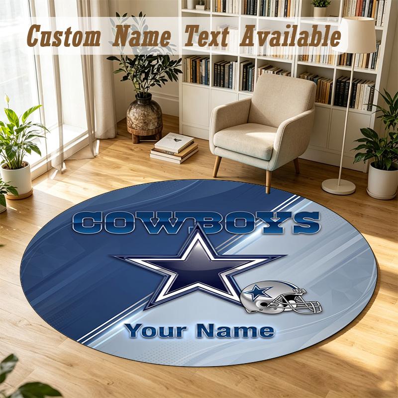 Round Rug Custom NameDallas Cowboys Pattern Non Slip Carpet Home Floor Decor