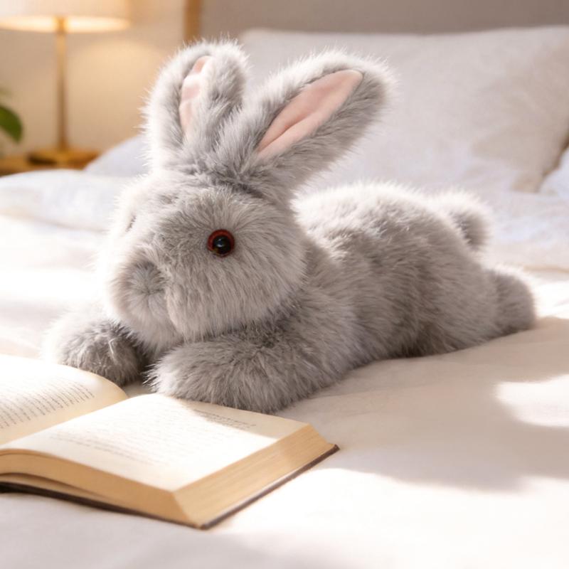 45cm Lying Long Fur Angora Rabbit Plush Toy Stuffed Grey Brown White Appeasing Cartoon Animal Cute Plushie Companion Gift
