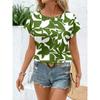 Casual Women Abstract Print Crew Neck T Shirt Short Sleeve Loose Fit Tee Shirt Summer Daily Wear Tops