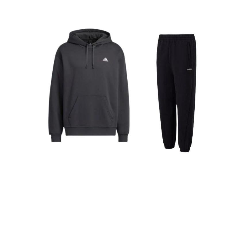 

Adidas Однотонный свитер с капюшоном, длинный рукав, средняя талия, эластичные брюки, повседневный спортивный костюм, костюм унисекс, черный JX9405+-IB2731 S
