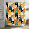 Colorful Cat Print Shower Curtain for Bathroom Decor Modern Pattern Fabric Shower Curtains with Hooks Set In Green, Yellow, Oran