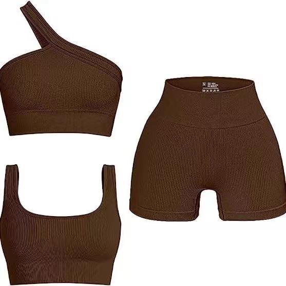 Seamless Thread Top Sexy Single Shoulder Back Running Fitness Yoga Top For Women