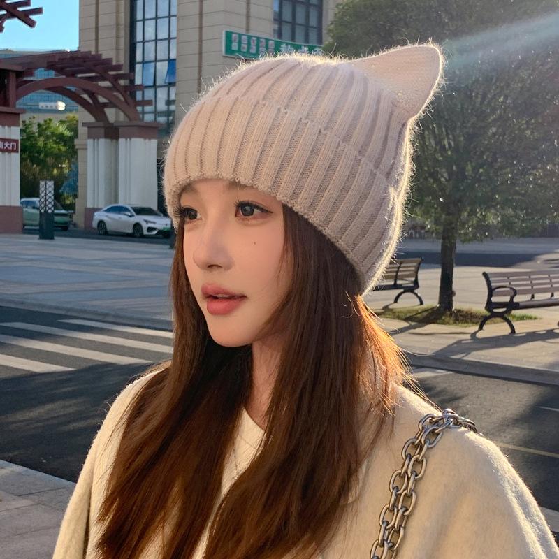 New wool hat cat ears ear protection autumn and winter warm cold hat men's and women's cute knitted hat