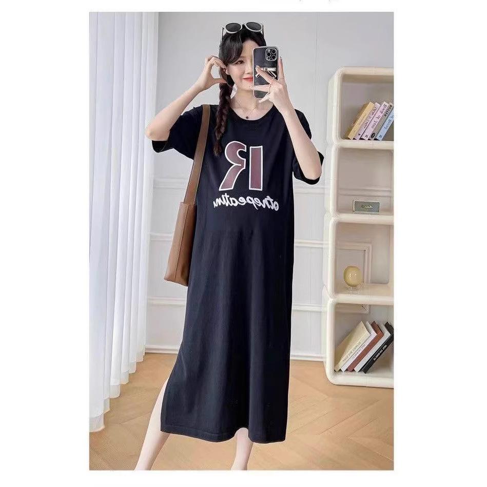 Lazy Wind Short-sleeved T-shirt Dress Women's 2026 New Summer Dress Large Size Medium and Long Knee Skirt Summer Long Dress