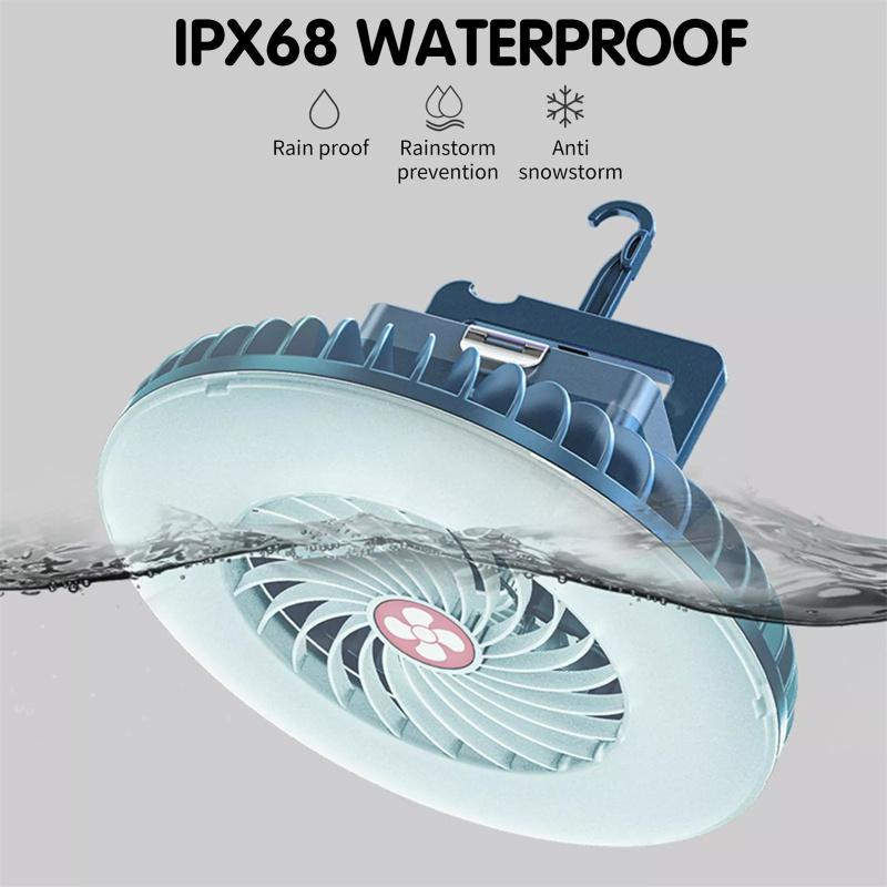 Outdoor Portable Camping Fan With Led Lantern 3 Speed Quiet Usb Rechargeable Mini Fan With Hanging