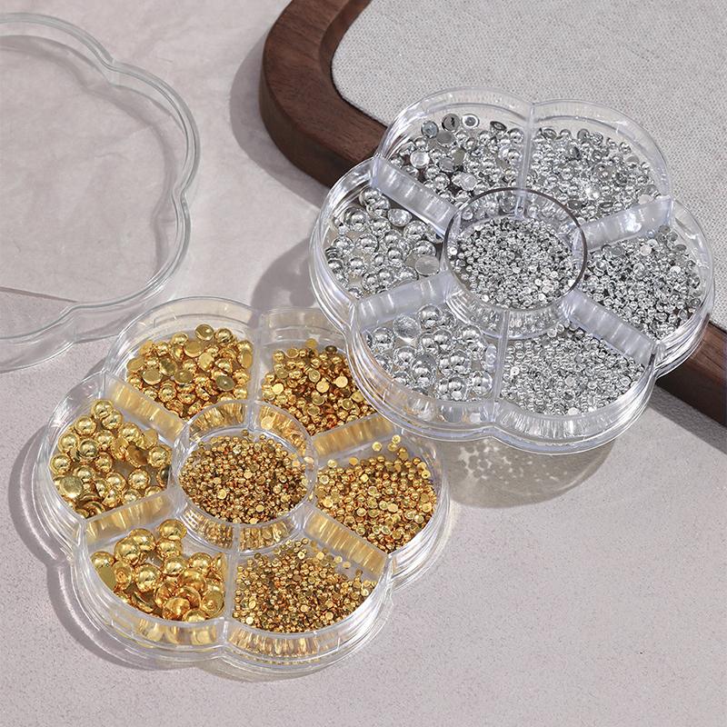 7 Grids Silver Gold Pearl Nail Art Decorations White Half Round Flat Bottom Mixed Size Nail Art Diy Accessories