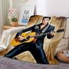 Elvis Presley Guitar Portrait Art Print Flannel Blanket Soft Warm Throw Blanket Music Fan Sofa Bed Home Decor