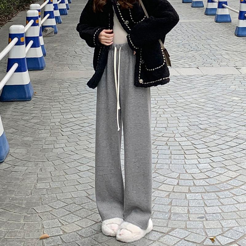 Fashion Thick Solid Casual Loose Wide Leg Pants Women Autumn and Winter High Waist Elegant Office Ladies Trousers Vintage Simple Straight Pants 25680