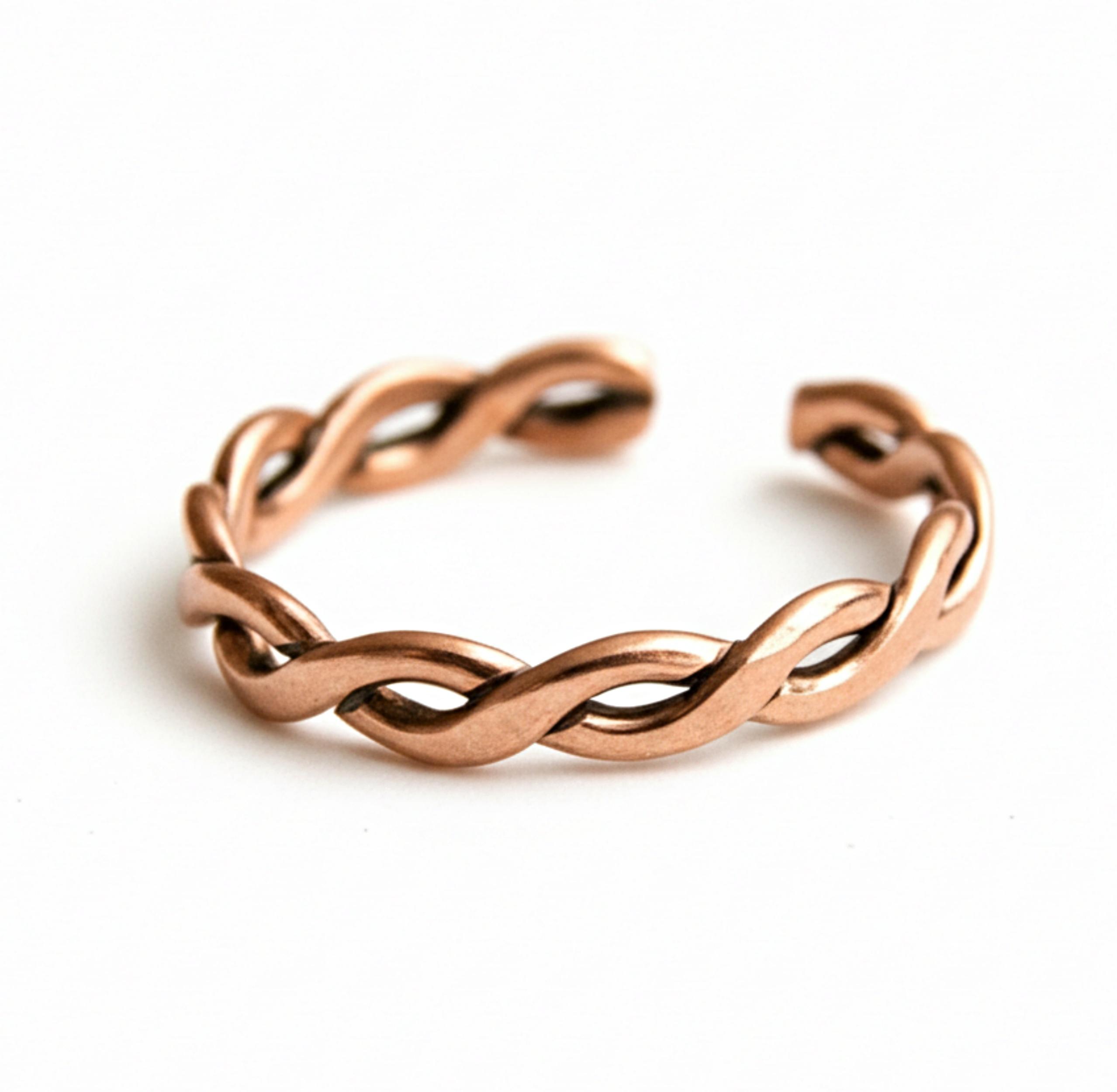 

Браслет-манжета из плетеной чистой меди, регулируемое открытое кольцо из витой проволоки для мужчин и женщин 12 медный