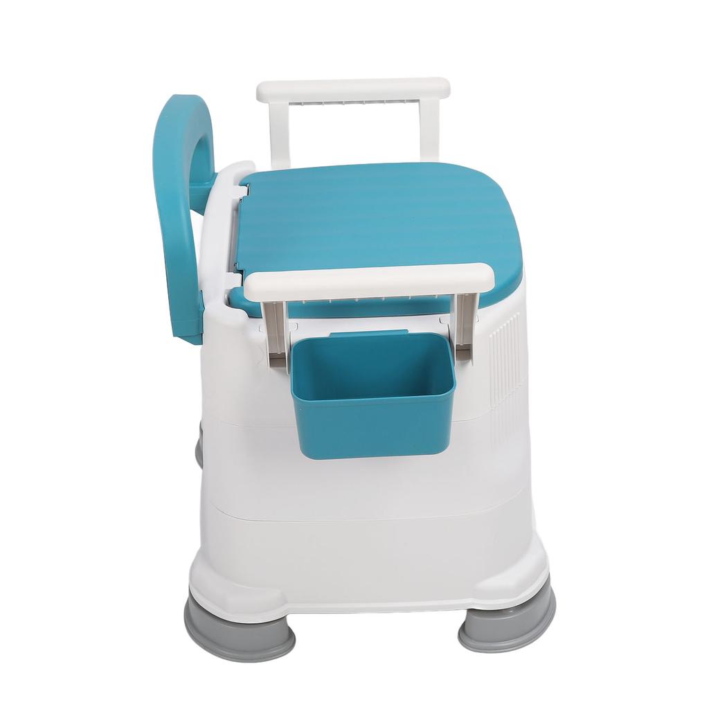 Portable Toilet Seat Widen Handle Adjust Height Prevent Slip Commode Chair with Garbage Bag for Elderly Blue