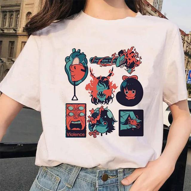 Kettensäge Unisex T-Shirt Damen Japanischer Anime Gotische T-Shirts Grafik Y2k Kleidung Lustiges Cartoon Unisex Kurzarm T-Shirt Oberteile