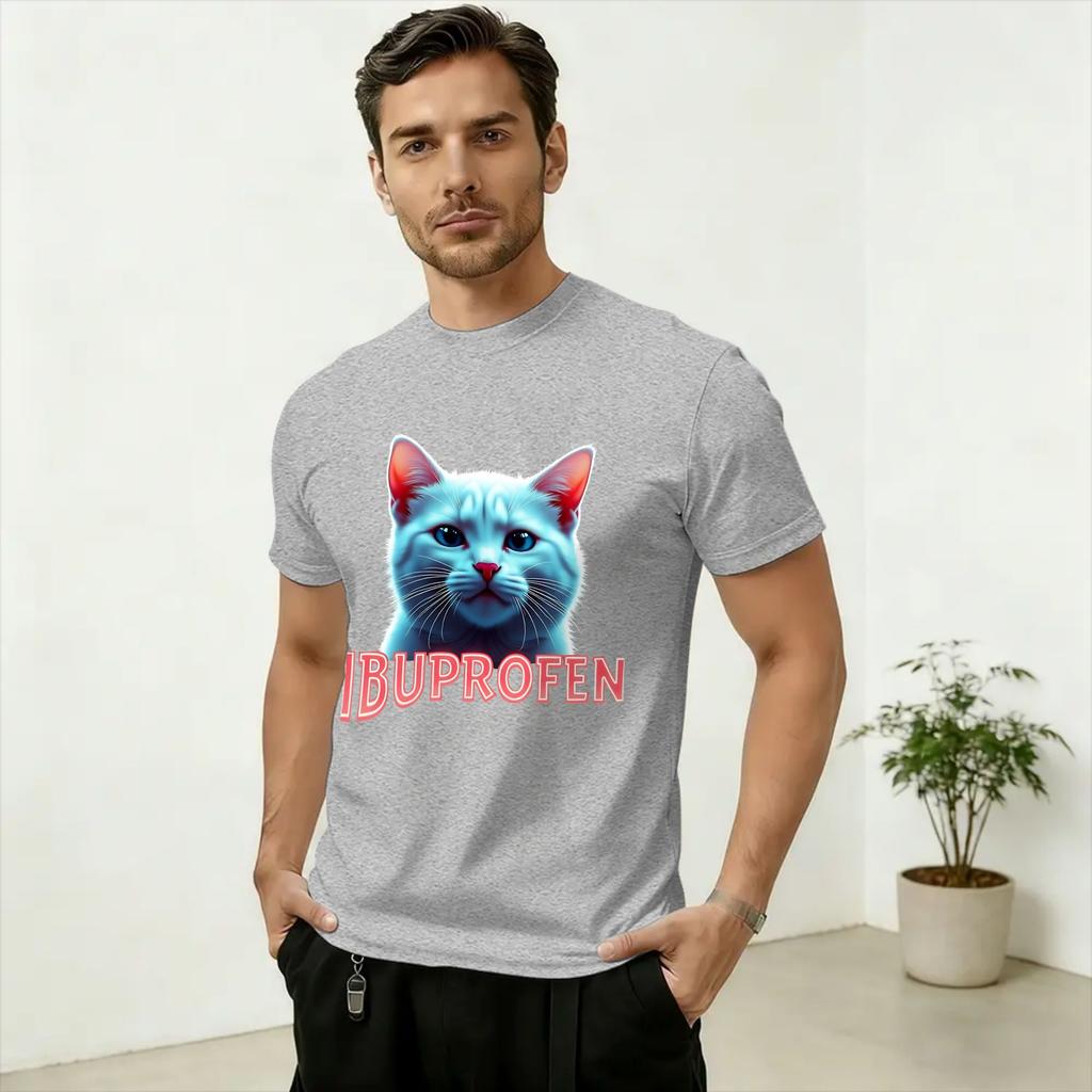Funny Ibuprofen Cat Meme T Shirt Summer Hip Hop T-Shirts Unisex Pure Cotton Breathable Oversized Clothes Short Sleeve Funny Tops