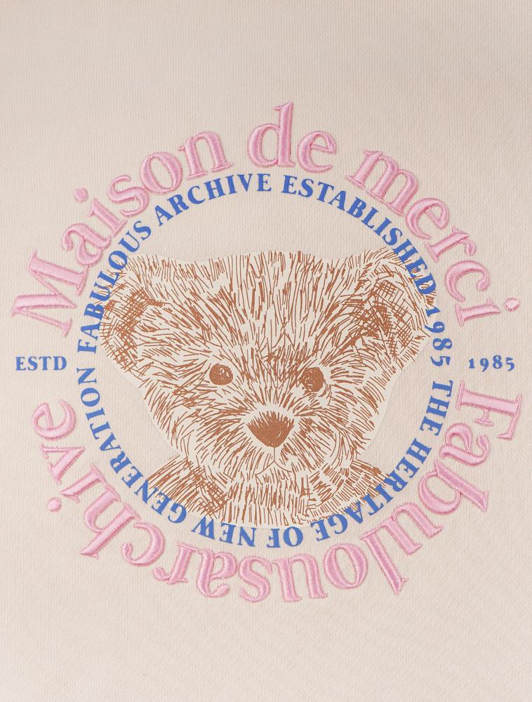 LA MAISON STUDIO Women'S Crop Circle Logo Embossed Bear Friends Heavy Terry Sweatshirt Cream Pink (Fcd3Ts702W)
