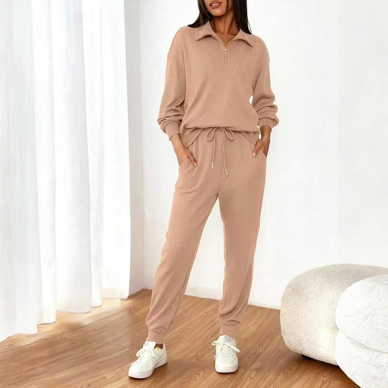 Fashion Women s Casual Suit Long Sleeved Casual Wide Leg Pants Set L хаки