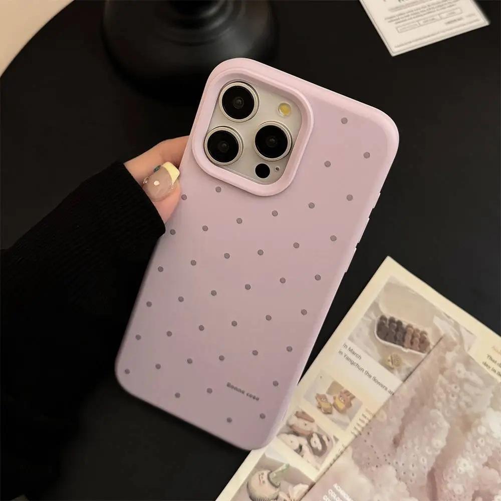 Korean Full Screen Polka Dots Are Suitable for iPhone16/17promax Mobile Phone Case Apple 15 Liquid 13 Skin Feeling 14 Sets