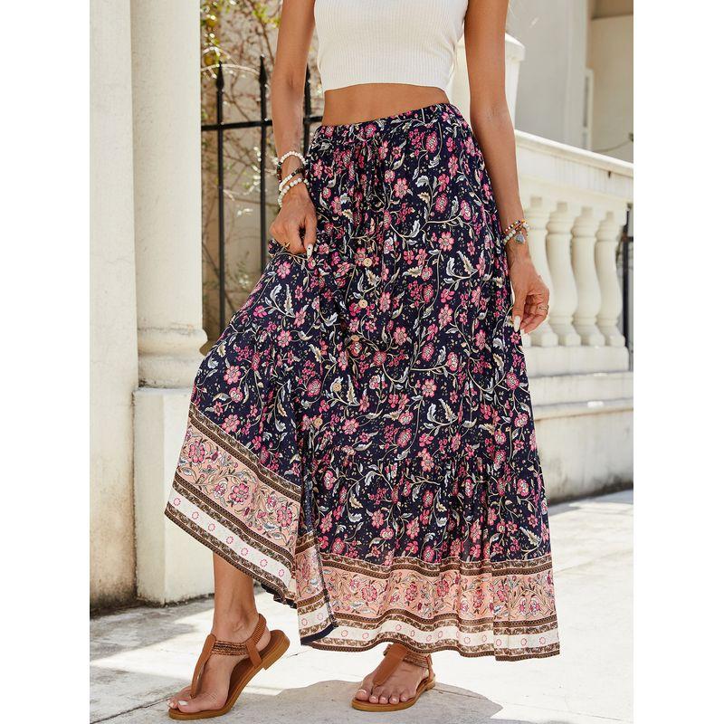 

Printed Elastic Waistband Tied Skirt Women s Print Elastic Waist Tie Skirt Navy XL